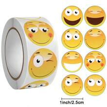 2 Roll Of 1000 Pcs Kawaii Happy Face Various Emoticons Stickers 2.5cm/1.0inch Cute Labels Scrapbooking Perfect For Learning Rewards Games - Multicolor - View 2
