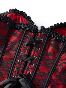 1 Sexy Bustier Top, Backless Button Front Tunic Shirt With Black Lace Bow And Slim Waist Design, Unpadded Tights, Showing Off Your Figure, The Best Gift For Your Lover - 紅色 - 查看 6