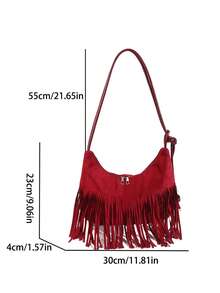 Bolsa de ombro elegante e minimalista de grande capacidade, estilo coreano, para usar debaixo do braço. - Vermelho - Ver 5