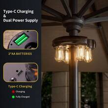 Paraguas de patio con control remoto bombillas LED Edison inalambricas recargables con 10 niveles de brillo para jardin patio patio trasero camping o barbacoa color cafe paquete de 1 - Marrn - Ver 3