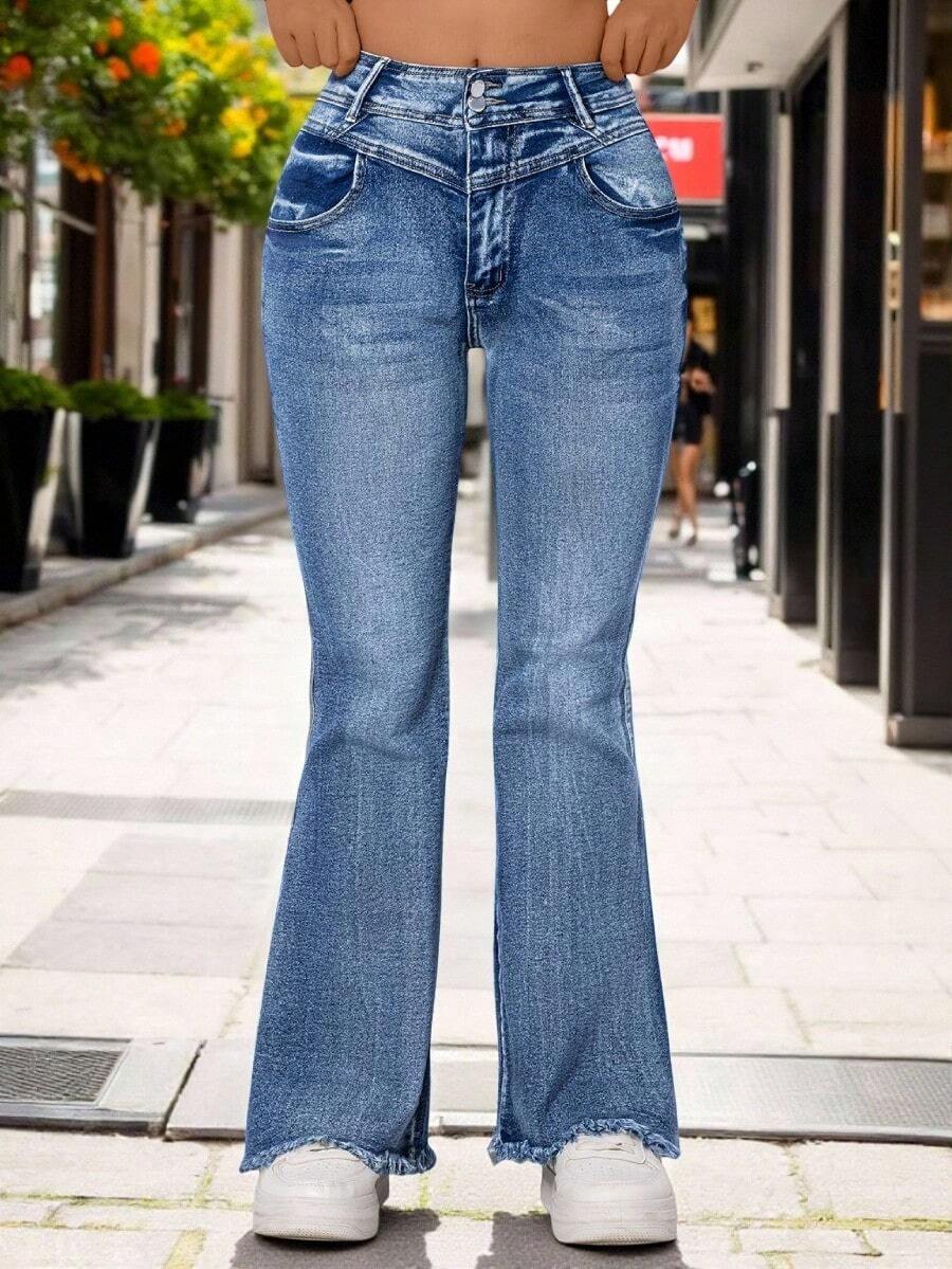 YOKASA Jeans acampanados y desgastados casuales para mujer - Azul - Ver 1