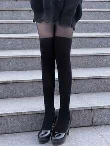 1 đôi tất dài đến đùi màu đen, siêu mỏng, ôm sát, nâng đỡ vòng một, đa năng dùng hàng ngày cho phụ nữ. - màu đen - Xem 2