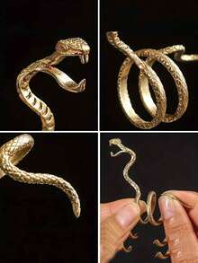 Cool Jewelry Adjustable Unisex Vintage Curved Snake Ring Mens Pipe Design Back To School Accessory - Yellow - View 3