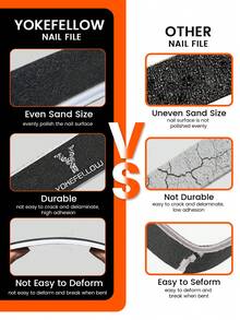 YOKEFELLOW 10pcs Professional Nail Files, Crescent Shape 180/240 Grit Black Emery Boards For Acrylic & Natural Nails - Quickly Shape And Reusable Manicure Pedicure Tools For Home & Salon Use - Black - View 2