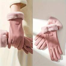 WEKOME 1 Pair Women's Winter Double-Layered Touch Screen Texting Warm Gloves, Knitted Fleece To Keep You Warm In Cold Weather, Perfect For Parties, Driving, Playing Games, Cycling, Hiking And Writing Halloween Accessories Winter Gloves - 粉色 - 查看 6