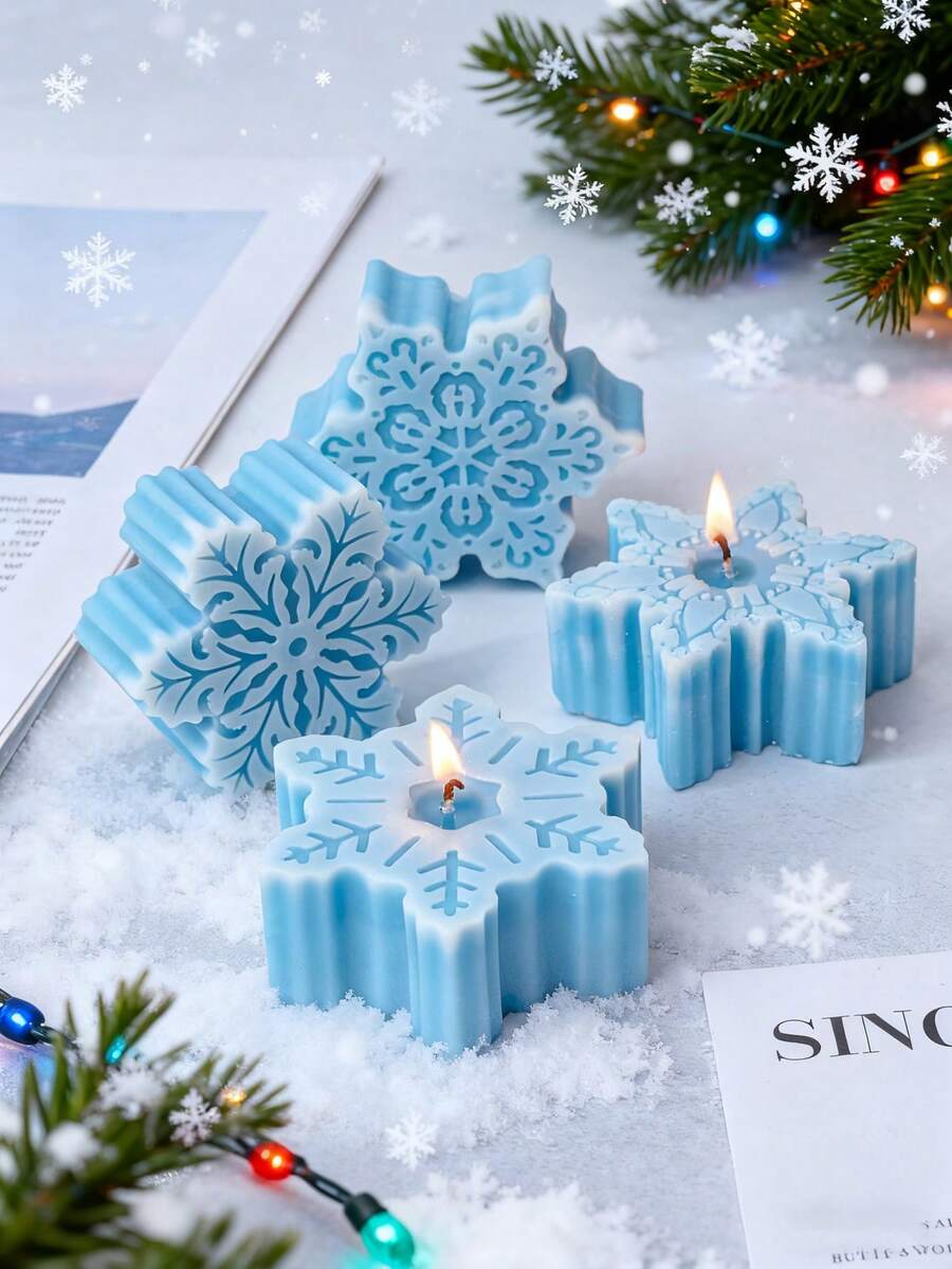 1个雪花蜡烛硅胶模具装饰模具DIY手工香薰蜡烛环氧树脂石膏模具新年礼物家居装饰 - Snow - 查看 1