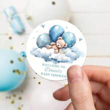 UNICCUT Custom Teddy Bear Stickers, Personalized Baptism Birthday Labels, Gender Reveal Party Favors - Multicolor - View 27