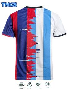 阿根廷-巴塞罗那纪念版男士足球球衣和阿根廷青少年圆领舒适运动上衣，印有阿根廷和巴塞罗那风格图案，适合阿根廷足球锦标赛比赛、训练、日常健身和休闲礼物，是欧洲足球迷的有意义的纪念品。