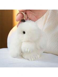 5.9英寸手工可爱兔毛毛绒钥匙扣，柔软兔毛绒球吊坠，萌趣兔毛钥匙扣，女士礼物