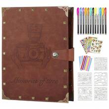 DIY Scrapbook Photo Album 60 Pages Leather Memory Photo Book 8.5x11 Inch,Vintage Travelling Scrapbook Family Scrap Book ScrapbooFKing Supplies Kits For Couples,DarkBrown - DarkBrown - 查看 1