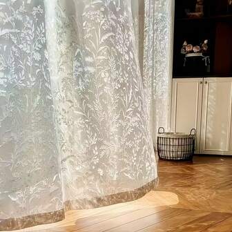 1pc French Romantic Classic Delicate Leaf Design Sheer Curtain, Privacy Window Treatment, Suitable For Living Room, Bedroom, Balcony, Office, Window Decor
