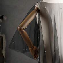 1pc Gothic Style Black Witch Bridal Cosplay Accessory, Faux Pearl Embellished Wedding Shawl Bolero - Black - View 6