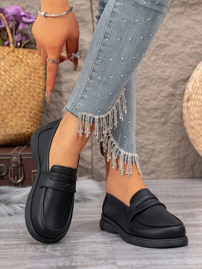 Women's PU Leather Front Button Loafers, Convenient, Comfortable And Lightweight For Outdoor Commuting, Suitable For All Seasons