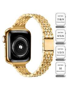 Huastonband 金色不锈钢表带 + 屏幕保护膜表壳，兼容 41mm、40mm、38mm、45mm、44mm 和 42mm 表盘尺寸的 Series 11、10、9、8、7、6、5、4、3、2、1、SE 和 SE2，奢华金色配件，纤薄女士表带和表壳 - 金色 - 查看 8
