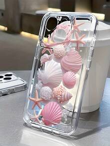 Pink Seashell And Starfish Pattern Transparent Space Phone Case For Galaxy A13, A14, A15, A16, A21S, A22, A23, A24, A25, A32, A34, A35, A50, A52, A53, A54, A55, A73, S21 Ultra, S22 Plus, S23+, S24 FE, And Phone 17, 17Air, 17pro, 17pro Max, 16, 15, 14, 13, 12, 11, PRO MAX, X, XS, PLUS. Stylish And Simple Design. Shockproof And Soft Protective Cover. Unique Creative Design. - 彩色 - 查看 1