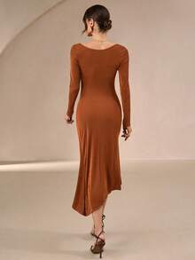 女士长袖喇叭裙 女士长袖新年婚礼 - 棕色 - 查看 2