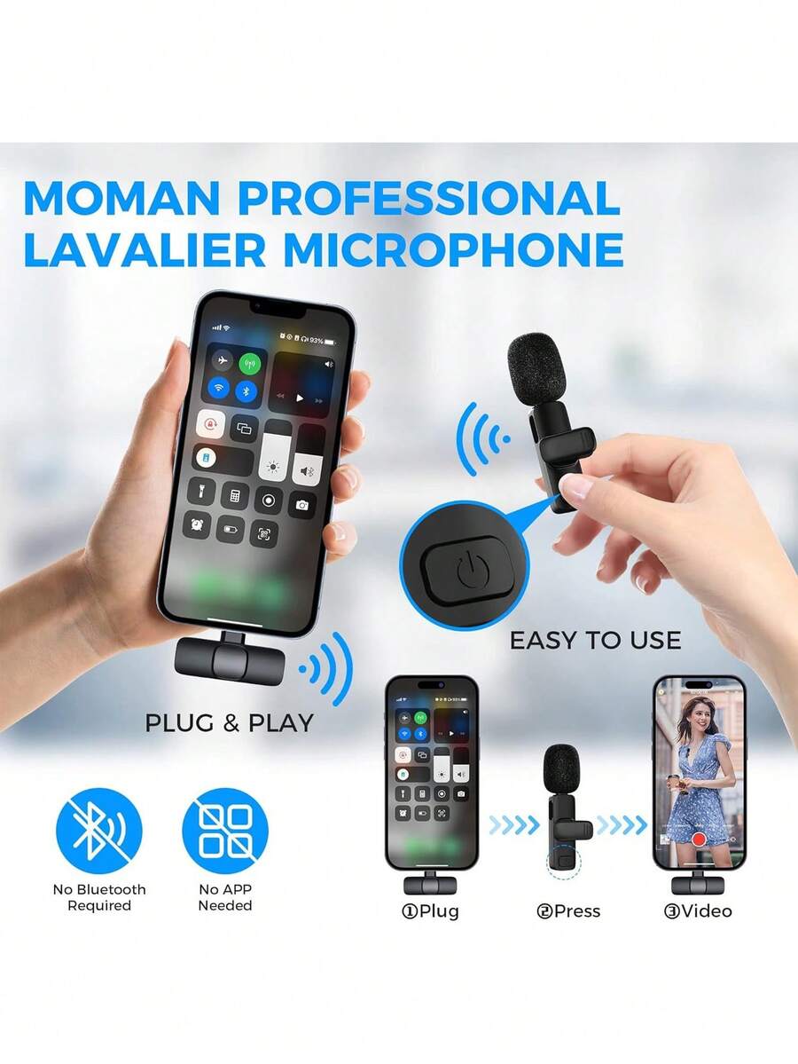 K8 无线领夹式麦克风，带三级降噪功能，K9 一分二小型麦克风，支持无线直播。 - 彩色 - 查看 1