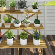 Outsunny 3-Tier Plant Shelf Made Of Fir Wood, 120 X 80 X 78 Cm, For Garden, Balcony And Terrace. - Camel - View 7