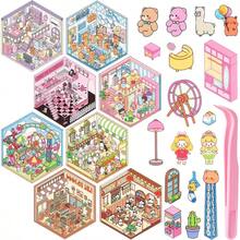 8 Hojas Escena de Pegatinas con Pinzas, 3D Calcomanas de Escena en Miniatura, Pegatinas para Nios, Calcomanias Decorativas, Pegatinas Divertidas, 3D Puffy Pegatinas, Regalos para Adultos y Nios - Varios Colores - Ver 1