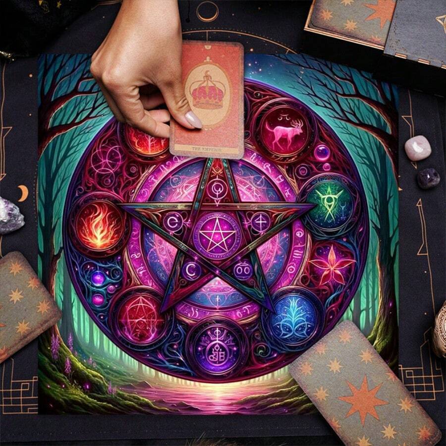 1pc Enchanting 12 Constellations Divination Altar Cloth - Vibrant Polyester Altar Mat With Celestial & Floral Design For Tarot Reading, Witchcraft & Astrology, Tarot Tablecloth Boho Playmat Cloth Home Decor - Multicolor - View 1