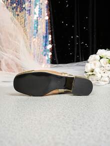 Women's Closed Toe Gold Chunky Heel Sandals, Versatile French Style Mid Heel Mary Jane Shoes, Solid Color Bohemian Buckle Office Shoes For Summer - Gold - View 4