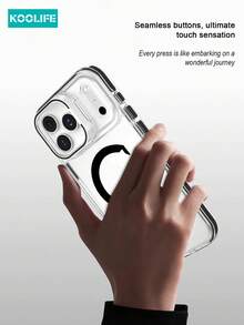 KOOLIFE 1pc Transparent 2.0 Magnetic Back Cover Case Compatible With IPhone 17 Pro, Metal Lens Frame, Kickstand, Separate Buttons, Side Rail Design, Compatible With IPhone 17 Pro Max/ 17/ 17 Pro - Transparent Black - View 3