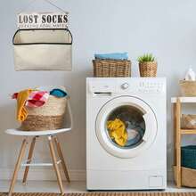 Lost Socks Laundry Basket Wall Mounted,Laundry Room Wall Canvas Bag,Washing Basketbathroom Organizer,Basket,Storage Basket,Foldable Laundry Basket - Beige - View 4