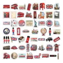 56pcs London Red Bus Building Graffiti Stickers - Waterproof Vinyl, Suitable For Laptops, Skateboards, Guitars, Suitcases, Etc. - Urban Aesthetic DIY Decorative Gifts - Multicolor - View 8