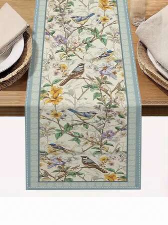1pc, Birds Blossom Table Runner, Seasonal Spring Floral Kitchen Dining Table Decoration For Home Party Decor(13x35.4/47.2/63/72/78.7 Inches)