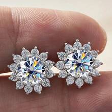 1 Pair 925 Sterling Silver 2 Carat Round Moissanite Stud Earrings For Women, Daily Wear, With GRA Certificate And Gift Box - 1CT*2 - View 10