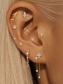 EleRunis 1 قطعة أقراط مطرزة من الفضة الإسترليني عيار 925 بتصميم غير متماثل لنجمة البحر والسمكة الذهبية، مناسبة للارتداء اليومي، الزفاف، الحفلات، الخطوبة، الأعياد، عيد الحب وغيرها من المناسبات