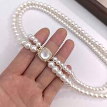 Elegante collar de perlas multicapa, perlas falsas combinadas con cuentas de jade, collar largo elegante y lujoso de estilo retro, accesorio de joyería de diseño único y de alta gama