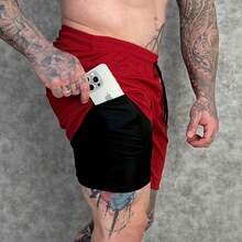 Kit Of 2 Men's UV DryFit Athletic Shorts For Gym, Training, And Running - Kit 2 Red - View 2