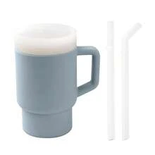 9oz Dual Straw Design Silicone Baby Learning Cup With Handle, 2 Anti-Leak Straws, Portable And Easy To Clean Toddler Water Bottle - Color Blocking - View 12