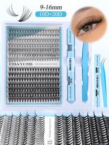 280/320片簇状假睫毛，单根嫁接，D型卷翘，9-16mm DIY睫毛嫁接套装，10D+20D+30D+40D+50D+60D+80D+100D防水假睫毛，猫眼睫毛，自然纤长、浓密飘逸、柔软轻盈、可重复使用分段式假睫毛 - 淺藍色 - 查看 7