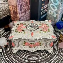 HAWTJewelry Chest Rose Pastoral Style Metal Box Trinket Vintage Trinket Gemstone Storage Tray Treasure Souvenir Gift Case For Girls Women White Pink Golden Small - WhitePinkGolden - View 2