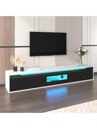 High Gloss Lacquered TV Unit, Matching Zwart White, Changing LED Lighting view 4