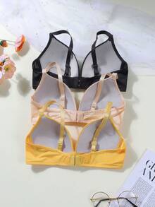3PCS Teen Girl's Solid Color Triangle Cup Bra,Comfortable And Soft Supportive Bra, Suitable For Girls Aged 13-16. - Multicolor - View 2