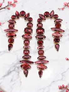 sehuoran 1 Pair Handmade Copper Alloy Welded Willow-Shaped Rhinestone Glitter Tassel Symmetrical Design Earrings, Suitable For Daily Wear And Party Accessories, Luxury Jewelry Imitation - Style 1 - View 12