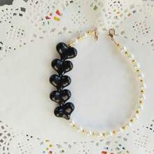 1 Stück Herz & Kunstperlen Handykette, romantische Handtaschenkette, Kameraband, Hutband Accessoire - Schwarz - Übersicht 6