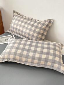 4pcs Grey Plaid Bedding Set (1 Duvet Cover, 2 Pillowcases, 1 Flat Sheet), Modern Elegant Style, Skin-Friendly Comfortable, Suitable For Twin/Full/Queen Beds, All Seasons