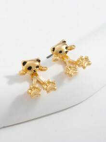 1 Đôi bông tai treo hình bàn chân mèo dành cho nữ, thiết kế sáng tạo và độc đáo, thú cưng dễ thương, tinh tế và ngọt ngào, đa năng để đeo hàng ngày - Vàng - Xem 2