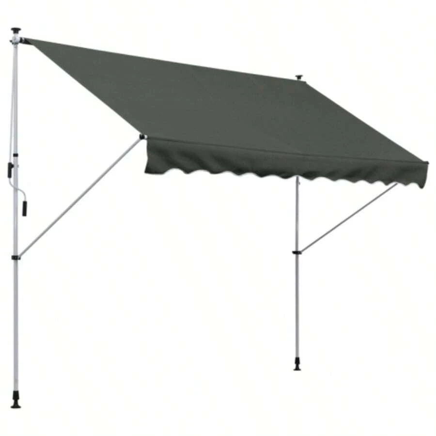 Outsunny Freestanding Outdoor Awning, 300 X 150 Cm, With Crank, Wind Resistant, In Grey Aluminum - Black - View 1