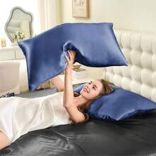 INFIIXSO Mulberry Silk Pillowcase For Hair And Skin, Silk Pillow Cases Standard Size With Hidden Zipper 20x26 Inches, Extraordinary Smooth And Soft Cooling Pillow Cases For Hot Sleepers(Navy, 1 Pack),Standard(20inchX26inch),Navy - Navy - 查看 9