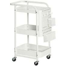 HOMCOM Rolling Trolley With Drawers, 3-Tier Kitchen Shelf On Casters For Kitchen And Office, White Steel, 51.5 X 32 X 75.6 Cm - White - View 9