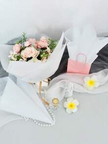 MEHELANY 40张花束包装纸，礼品花束衬纸，花艺包装袋，韩国提取牛奶花卉包装纸，包装纸，薄纸，花束用品，礼品包装纸，鲜花，礼物，工艺品，婚礼，生日，返校季，情人节 - 白色 - 查看 2