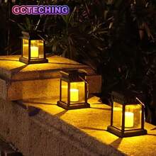 GCTECHING 2个太阳能复古宫廷灯笼，户外落地灯，太阳能吊灯，带蜡烛效果，草坪景观悬挂式氛围烛光灯，庭院花园装饰灯 - 小宮燈蠟燭款 - 查看 3