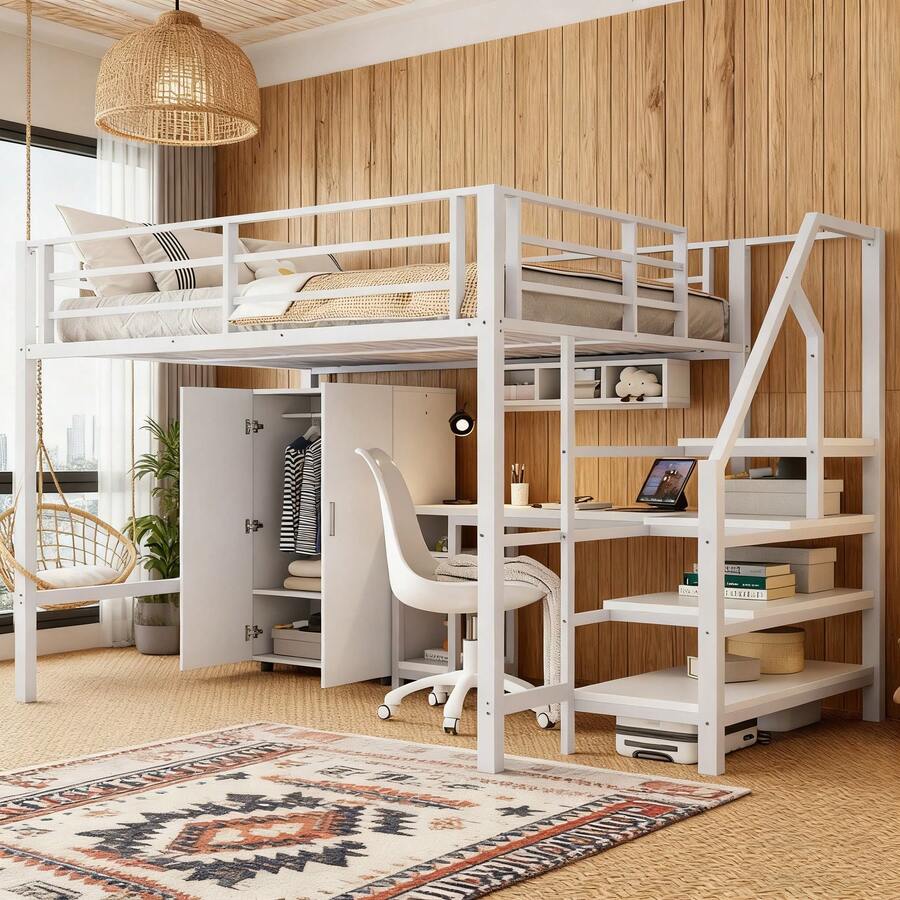 Kids Bed Frames, Headboards & Footboards - White + Metal + 140cm*200cm - View 1