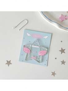 1个ins风闪亮星星卡通天使翅膀钥匙扣，透明吊坠相框