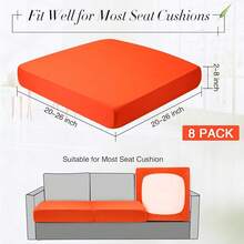 Newwiee 8Pcs Patio Cushion Covers Stretch Outdoor Cushion Cover Replacement For Patio Furniture Sofa Couch Slipcovers, Soft Flexibility Washable Furniture Protector(Waterproof Pure,Orange),One-Size,OrangeWaterproofPure - 橘色防水純 - 查看 3